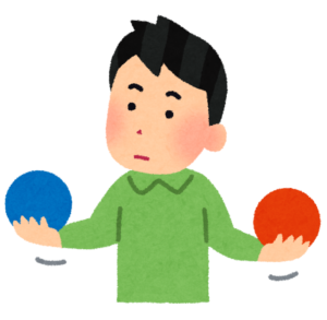 ボールを比較している人のイラスト